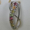 pandantiv aur alb 14K cu safire naturale multicolore 0,53CT fin