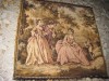 Tapiserie de perina veche cu scena de epoca- donm cu doamne, copil si catel