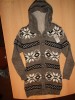 Pulover cardigan din lana captusit, cu gluga