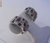 Cercei designer aur 14K, 9.1g, model clip ornati cu 2.65 CARATE SAFIRE si BRILIANTE, cu certificat