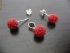 SET BIJUTERII ARGINT MODEL GLOB CRISTALE SWAROVSKI ROSII CUTIE CADOU
