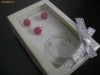 SET CADOU BIJUTERII ARGINT LANT CERCEI PANDANTIV CRISTALE SWAROVSKI ROSII