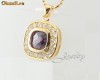 Pandantiv placat cu aur, cu cristal ametist princess cut si cristale swarovski + lant - bijuterii mireasa