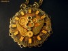 Colier steampunk cu aripi (lant lung), medalion rotund  (realizat din piese de ceas prinse in rasina) Unicat
