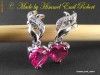 Cercei  Elegance, Pink safir si topaze  placati cu Aur alb 18K, 25mm, 3.6gr,