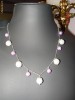 Set argint colier, bratara si cercei perle albe si lila - bijuterii mireasa handmade