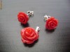 SET BIJUTERII ARGINT MODEL TRANDAFIR ROSU PRAF CORAL