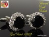 Butoni pentru camasa Luxus Round , placati cu Aur Alb 18k, Dark Safir  si topaze. No26