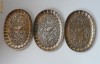 TREI PLATOURI OVALE CU ORNAMENTE IN RELIEF STIL ROCOCO , SPANIA, ARGINT SAU METAL ARGINTAT