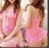 Corset babydoll sexy roz din dantela cu portjartiere nou,model deosebit-S/M/L/XL