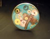 inel steampunk  rotund cu bufnita  (realizat din piese de ceas) bronz, albastru