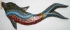 Delfin din lemn, pictat manual - 37 cm lungime - obiect decorativ de pus pe perete