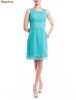 Rochie TinaR turcoaz clasica din in si dantela