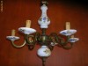 Impresionant candelabru vechi  bronz si portelan pictat 6 brate
