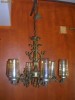 Superb candelabru vechi din bronz si abajururi cristal