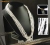 OFERTA! 6 STRANDS WHITE BOHEMIAN GLASS BEADS 24 LONG NECKLACE