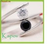 Inel Dama Deosebit Aur Alb Filled  Alb &amp;amp; Negru Sapphire 9K,  5 x 5mm