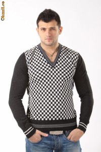 Pulover de barbati Souvenir Clubbing carouri alb-negru [Cod: TZPS003] foto