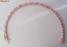 Bratara designer aur 14K, 9g, ornata cu 4.6CT SAFIRE roz si DIAMANTE, >2500eur in magazine foto