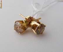Cercei STUD aur 14K, 1g, ornati cu 2 DIAMANTE Cognac naturale superbe de cate 1/2 carat foto