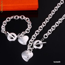 SET  PLACAT CU ARGINT 925 (marcat 925) format din LANT cu pandantiv INIMA DUBLA si BRATARA cu pandantiv INIMI DUBLE! Cadou perfect de Valentine's Day!