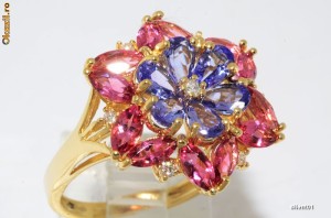 inel aur 14K cu turmaline tanzanite diamante  (complicated category) foto