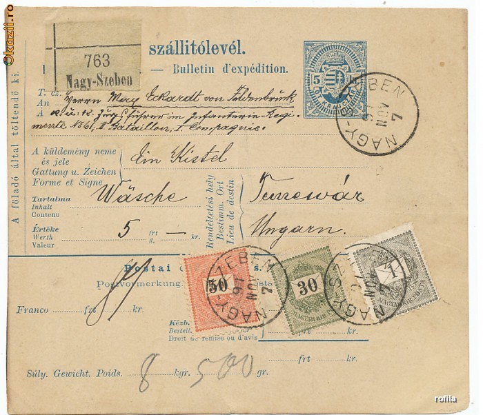 RFL 1891 Formular pachet maghiar Sibiu 50+30+1f foto mare