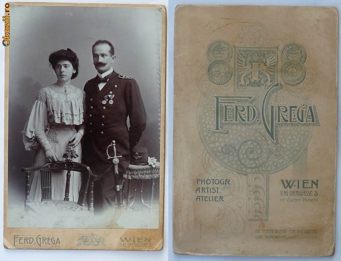 Foto militara Viena ,ofiter austriac cu sotia,deosebita foto mare