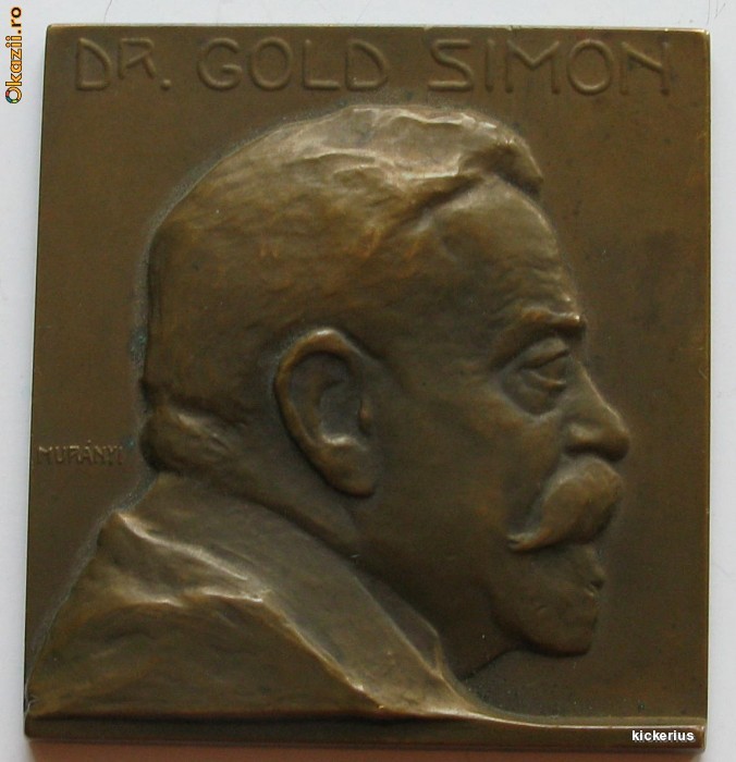 Placheta - Dr. Gold Simon - semnata Gyula Muranyi 1910 foto mare
