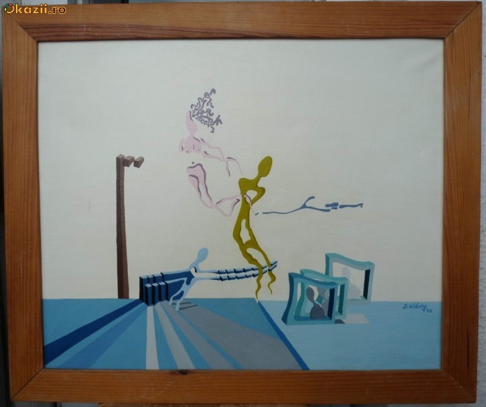 Suprarealism , avangarda , ulei / panza , semnat J. Wiborg , 1988 foto mare