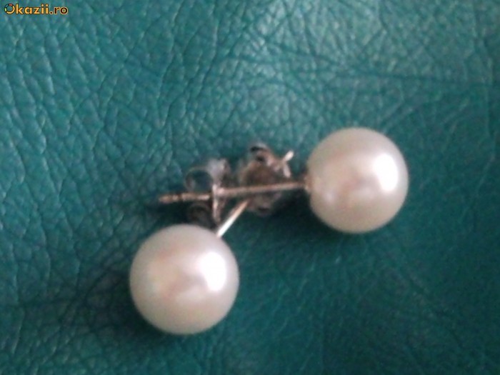 cercei aur alb 14K cu perle naturale tip stud foarte finuti foto mare
