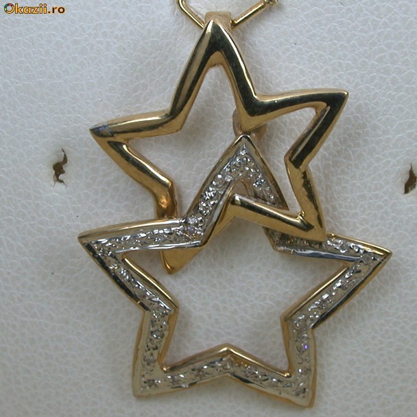 superb pandantiv stea aur galben 14K cu 30 diamante 0,43CT foto mare