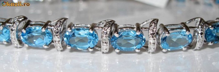 Bratara aur alb ornata cu 12.6ct TOPAZE si DIAMANTE foto mare