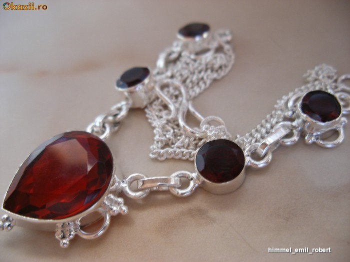 Colier argint masiv 92,5% cu piatra DE GRANAT (GARNET)! foto mare
