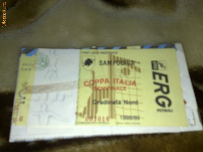 Cupa Italiei - Semifinale - Bilet meci de fotbal - Sampdoria  - 1988 - 1989 foto mare