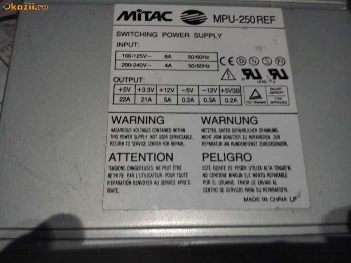 Sursa alimentare SUN ULTRA 10 243W model MITAC MPU-250REF foto mare