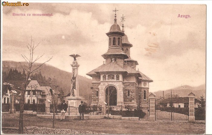 Azuga-biserica cu monumentul circulata 1906 foto mare