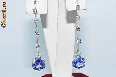 superbi cercei aur alb 14K cu diamante si tanzanite naturale 2.6CT foto mare