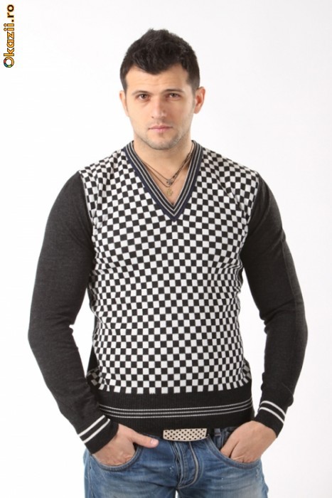 Pulover de barbati Souvenir Clubbing carouri alb-negru [Cod: TZPS003] foto mare