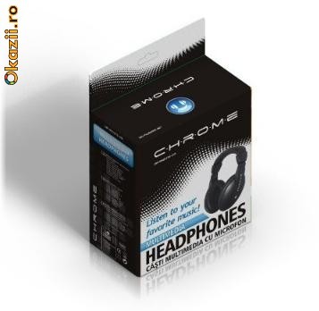 Casti Multimedia Mari cu Microfon, Stereo, Black, Control Volum + Microfon , Garantie 24 Luni ! foto mare