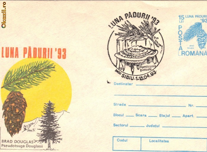 Intreg postal Luna Padurii 93, stampila Sibiu 15.04.93, necirculat foto mare