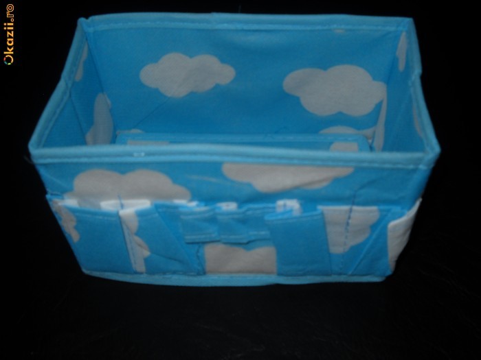 Organizator mini pentru birou/ spatii restranse. Cutie pliabila pentru bijuterii, pixuri, accesorii, cosmetice din textil. foto mare