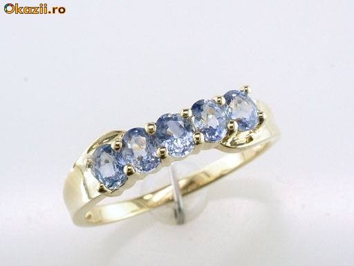Inel designer aur 14K, 3.1g, montura 5 TANZANITE ovale foto mare