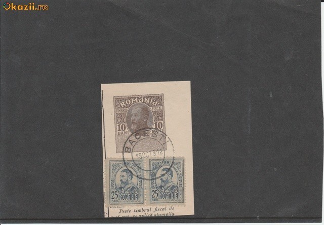 Fragment de plic, francatura mixta Carol I, Timbru fiscal, timbru postal P5 foto mare