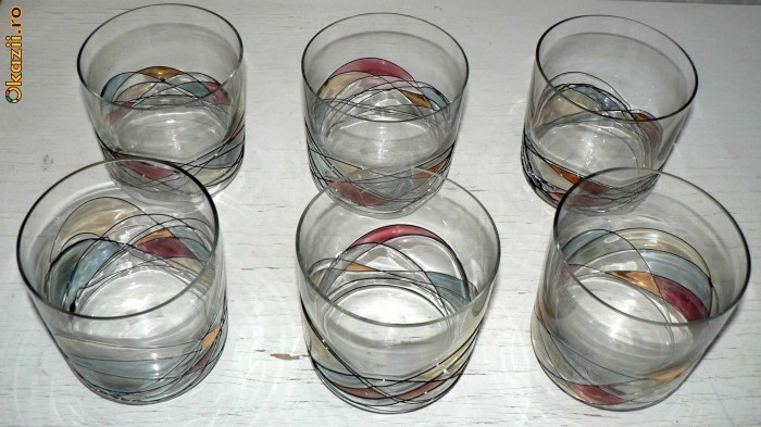 6 pahare de whisky din sticla suflata pictate manual foto mare