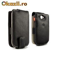 Husa din piele cu aplicatii din aluminiu pentru HTC Wildfire foto mare