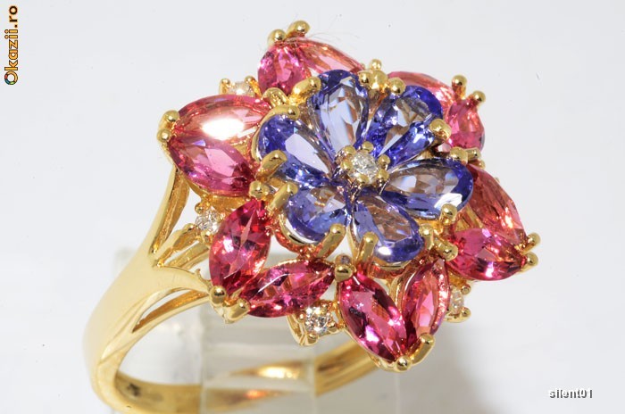 inel aur 14K cu turmaline tanzanite diamante  (complicated category) foto mare