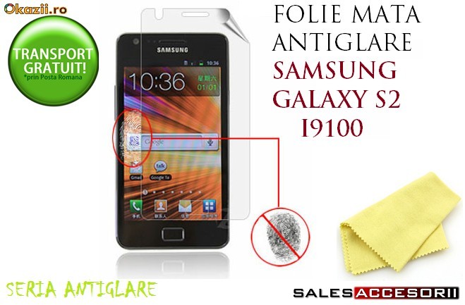 2X FOLIE MATA ANTIGLARE ECRAN SAMSUNG I9100 GALAXY S2 (SET 2 BUC) - TRANSPORT GRATUIT! foto mare