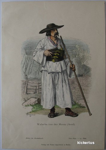 Gravura colorata aprox 1850 - Vlah de pe Mures - Arad foto mare