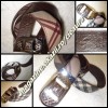 CUREA BARBATEASCA 2 FETE PIELE NATURALA BORDO / tip CANVAS IMPRIMEU FIRMA BRAND BURBERRY LONDON CATARAMA ARGINTIE CURELE BARBATI COLECTIE NOUA
